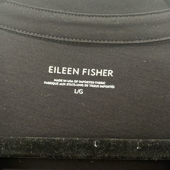 Eileen Fisher Black Blouse Button Down Collared 100% Organic Cotton Sz L - Picture 2 of 6